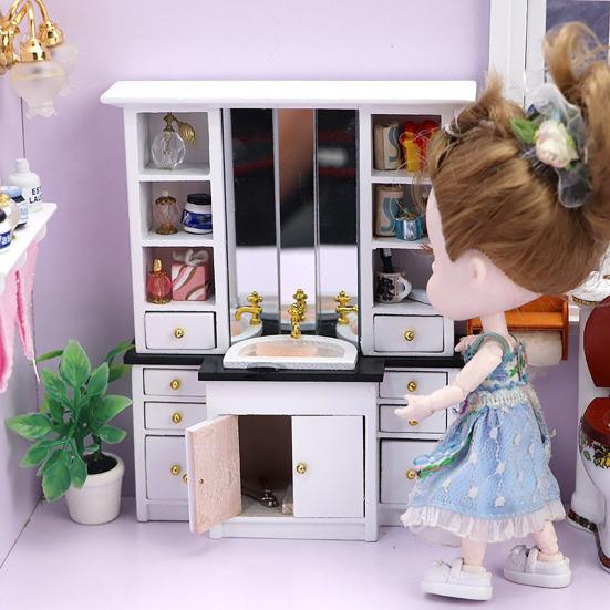 Mini Bathroom Cabinet 1:12 Miniature Bathroom Furniture Cabinet Model with Sink Drawers Doll Accessories for Kids Pretend Play
Mini Bathroom Cabinet 1:12 Miniature Bathroom Furniture Cabinet Model with Sink Drawers Doll Accessories for Kids Pretend Play