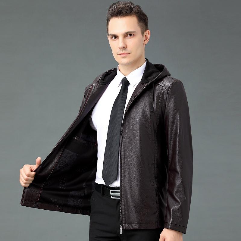 Мужская кожаная куртка осень-зима новая с капюшоном куртка для молодежи и среднего возраста модная повседневная куртка для папы 195