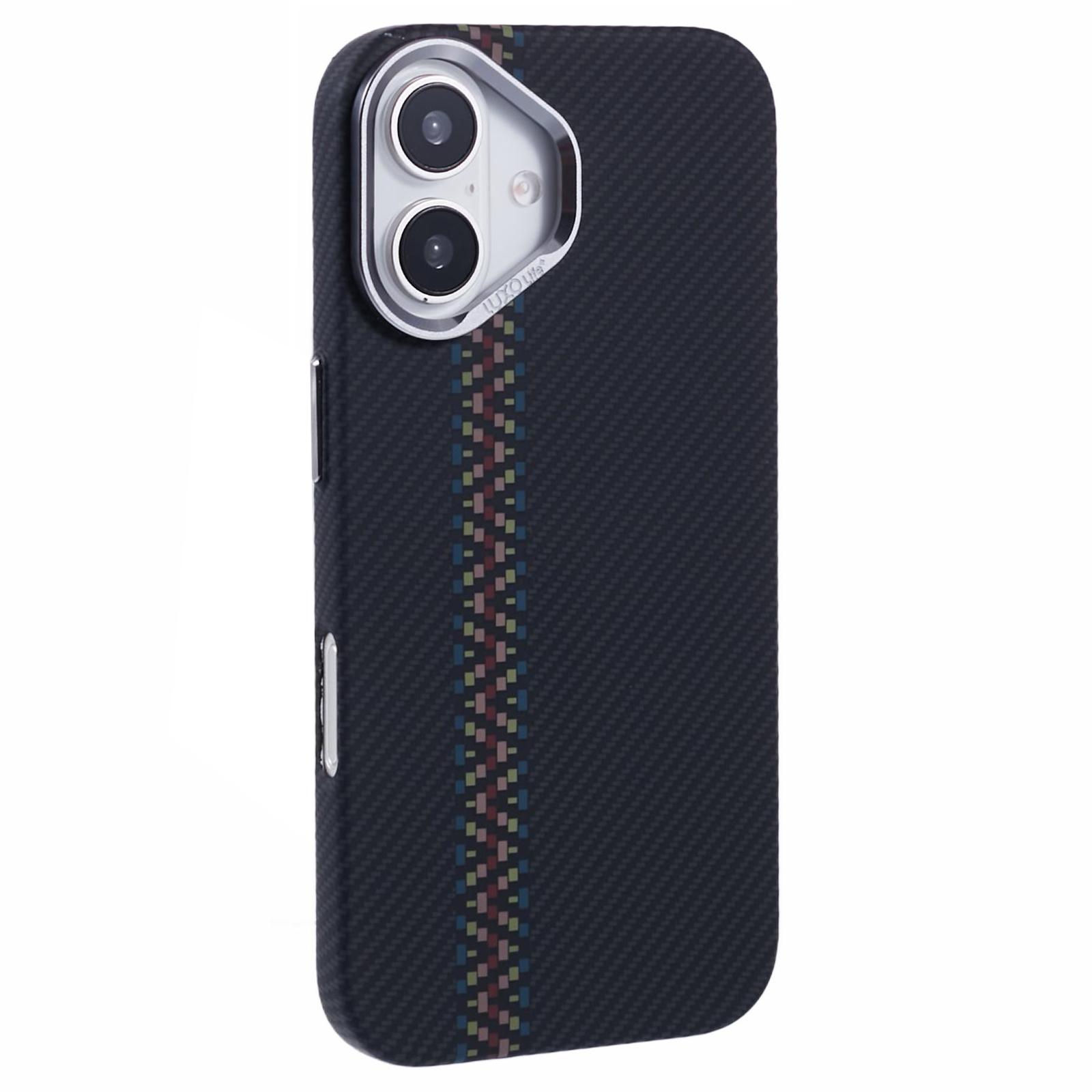 For iPhone 16 Case Compatible with MagSafe Carbon Fiber Texture Water-Transfer PC Phone Cover - Colorful+Black Stripes
For iPhone 16 Case Compatible with MagSafe Carbon Fiber Texture Water-Transfer PC Phone Cover - Colorful+Black Stripes