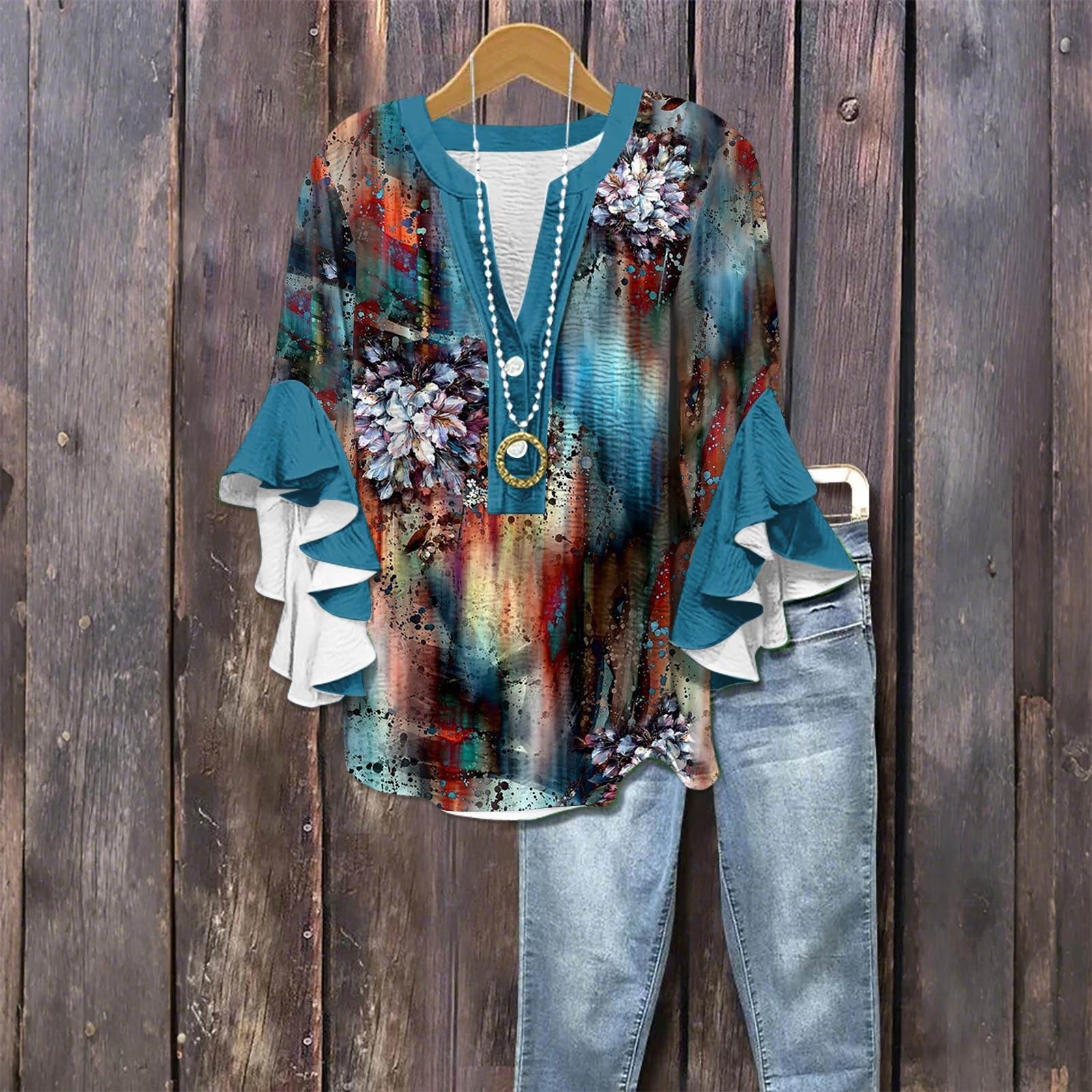 Женская модная повседневная рубашка с пуговицами, V-образным вырезом, рукавом семь восьмых и винтажным принтом XL
Женская модная повседневная рубашка с пуговицами, V-образным вырезом, рукавом семь восьмых и винтажным принтом XL