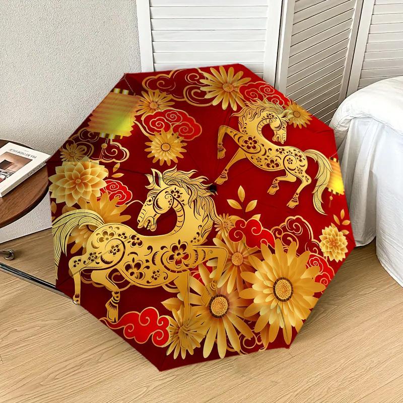 1pc Chinese New Year Horse Automatic Folding Umbrella, Heavy Duty 8 Rib Iron Frame, Suitable for Travel, Daily Use, Birthday, Decor Gift m0104011
1pc Chinese New Year Horse Automatic Folding Umbrella, Heavy Duty 8 Rib Iron Frame, Suitable for Travel, Daily Use, Birthday, Decor Gift m0104011