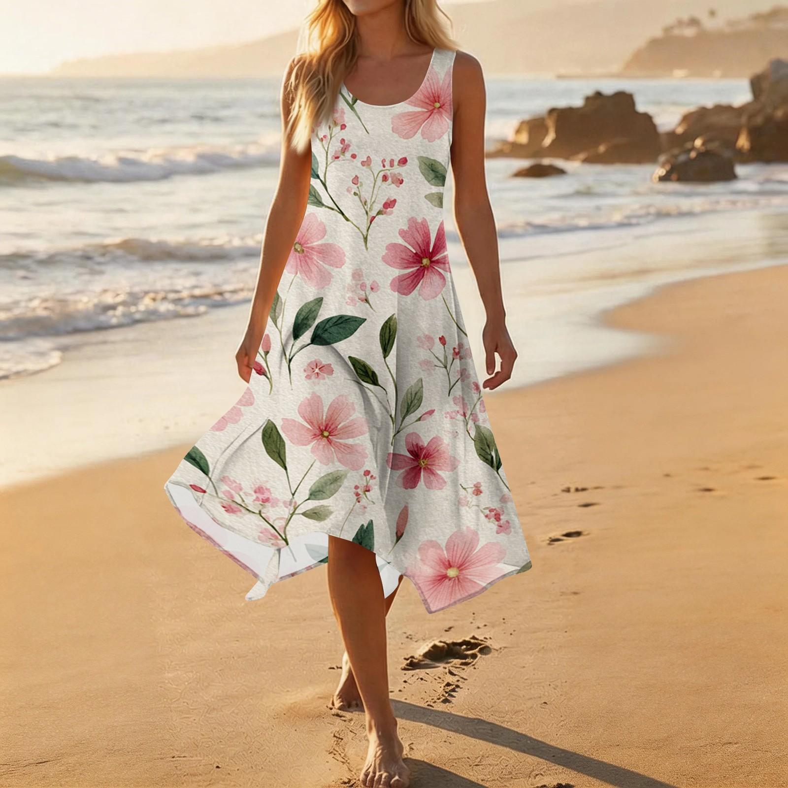 Sleeveless Floral Print Casual Dress with Round Neck Irregular Hem Mid-Length Design Suitable for Women Summer Wear M рожевий
Sleeveless Floral Print Casual Dress with Round Neck Irregular Hem Mid-Length Design Suitable for Women Summer Wear M рожевий