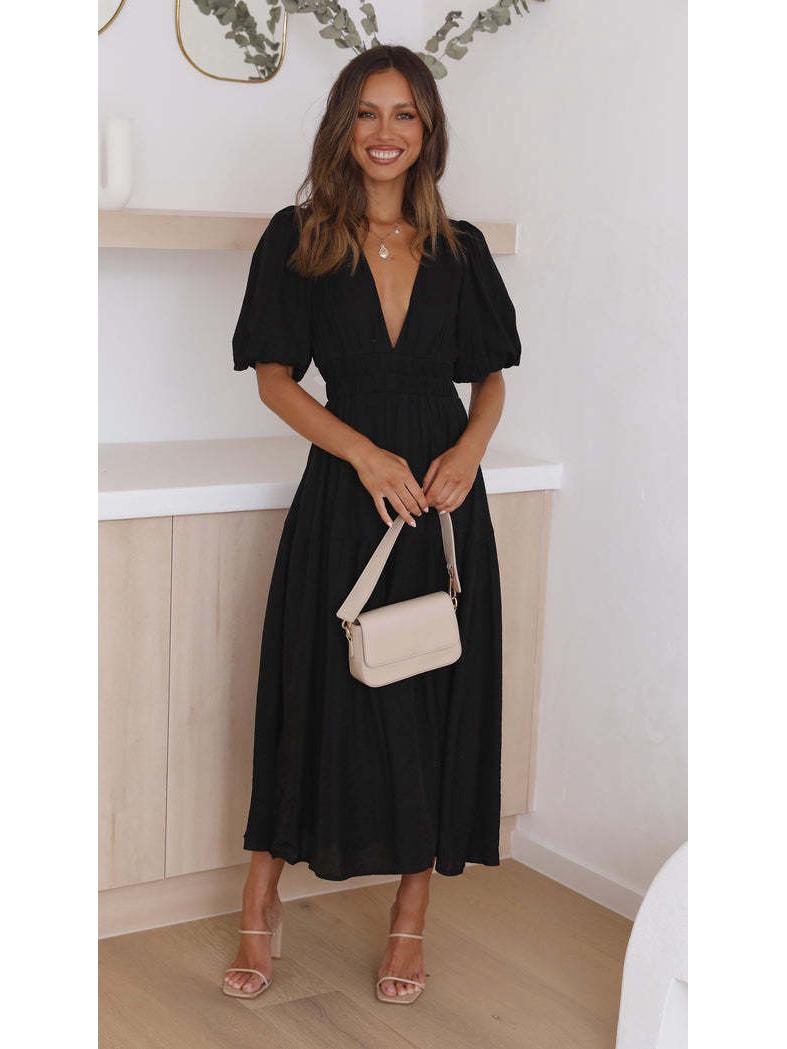 Летнее однотонное миди-платье с V-образным вырезом и пышными рукавами для женщин, 2025 Medium
Летнее однотонное миди-платье с V-образным вырезом и пышными рукавами для женщин, 2025 Medium