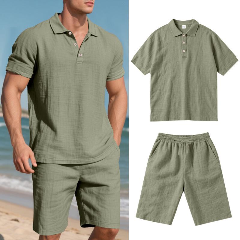 New Europe and The United States Men Short Sleeve Shorts Casual Beach Suit Summer Linen Solid Color Loose Lapel T-shirt Suit Men XXXL армія зелений колір
New Europe and The United States Men Short Sleeve Shorts Casual Beach Suit Summer Linen Solid Color Loose Lapel T-shirt Suit Men XXXL армія зелений колір