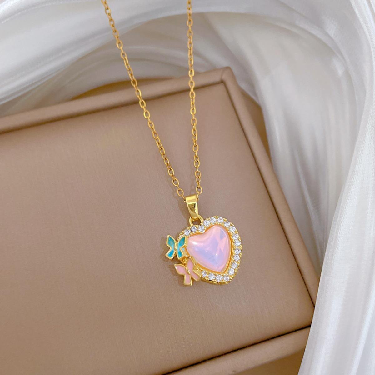 Romantic Sweet Moonstone Zircon Heart Pendant Necklace for Women Girls Cute Butterfly Charm Stainless Steel Chain Jewelry Gfits
Romantic Sweet Moonstone Zircon Heart Pendant Necklace for Women Girls Cute Butterfly Charm Stainless Steel Chain Jewelry Gfits