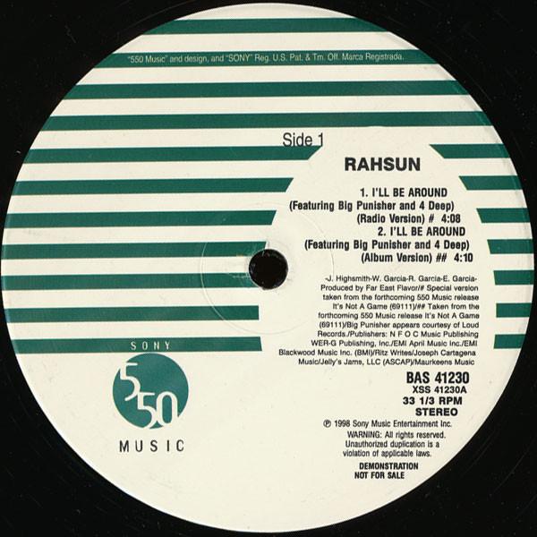12inch Record RAHSUN - I ll Be Around BAS41230 550 Music 1998 US Rap & Hip-Hop/R&B Used
12inch Record RAHSUN - I ll Be Around BAS41230 550 Music 1998 US Rap & Hip-Hop/R&B Used