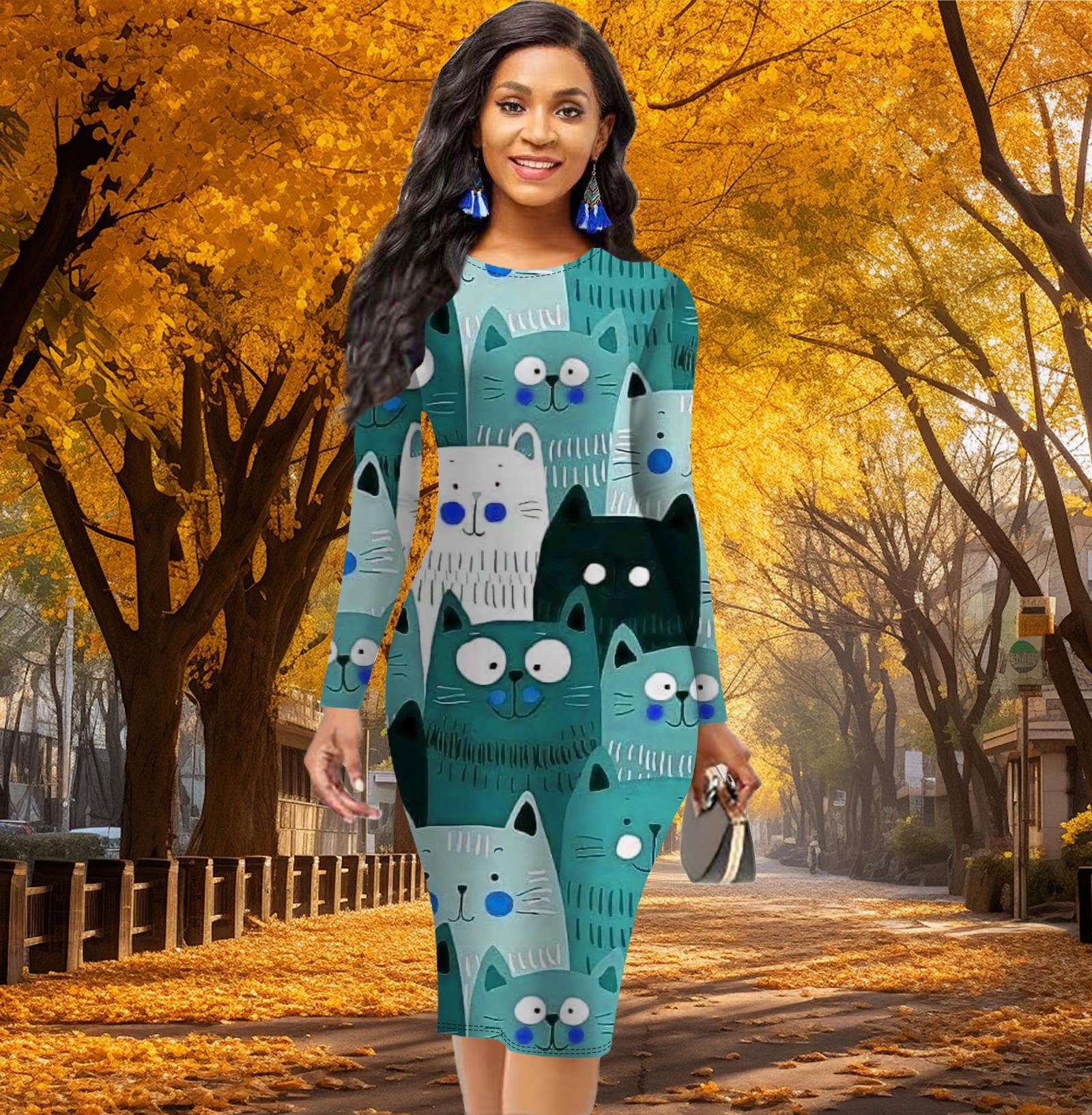 Длинный рукав, талия, облегающее офисное платье, креативный принт с мультяшным котом, элегантное облегающее платье 8XL светло-синий
Длинный рукав, талия, облегающее офисное платье, креативный принт с мультяшным котом, элегантное облегающее платье 8XL светло-синий