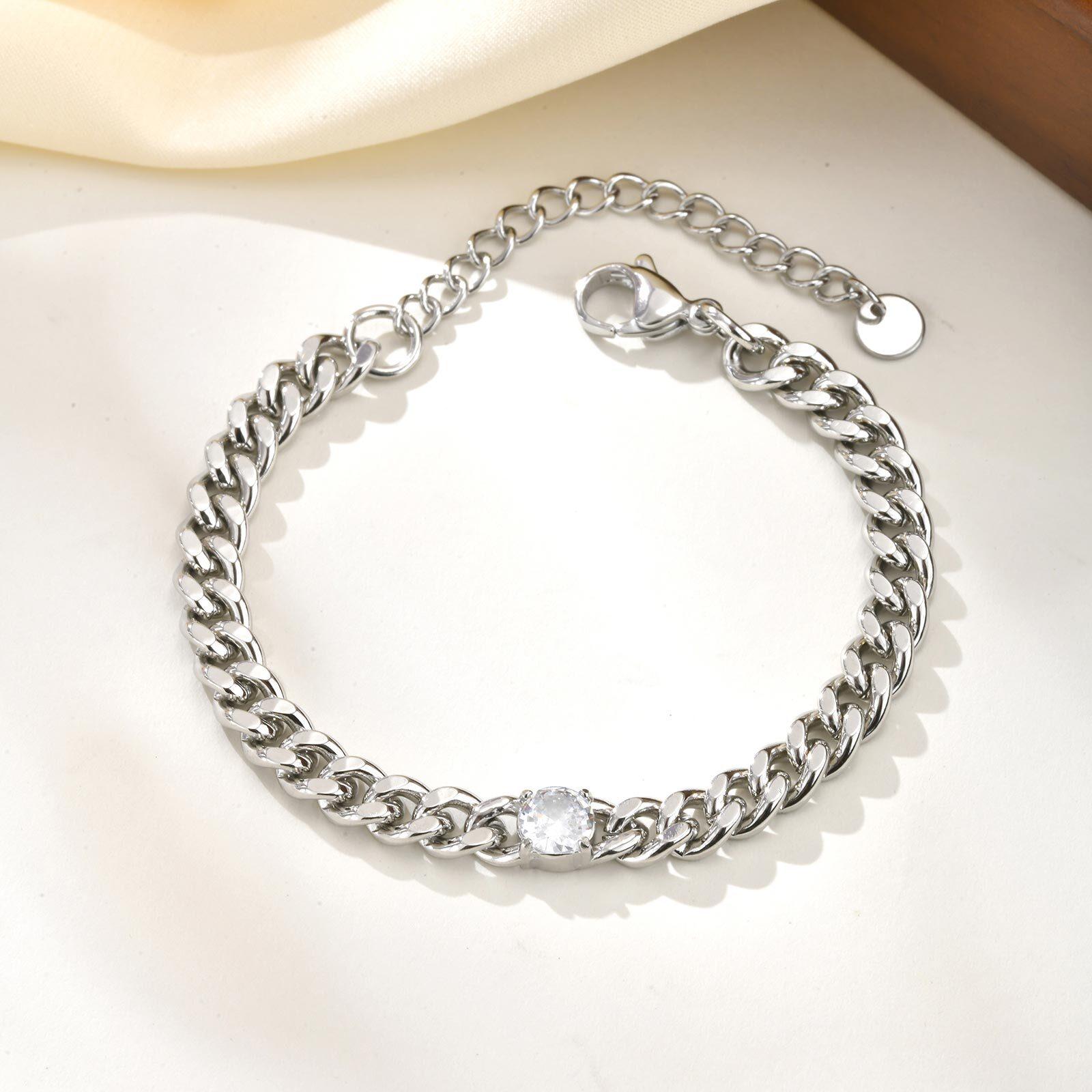 Vnox Classic Stainless Steel Cuban Chain Bracelet With Single Round Zircon Two Color Fashion Jewelry For Women Men 21cm Length
Vnox Classic Stainless Steel Cuban Chain Bracelet With Single Round Zircon Two Color Fashion Jewelry For Women Men 21cm Length