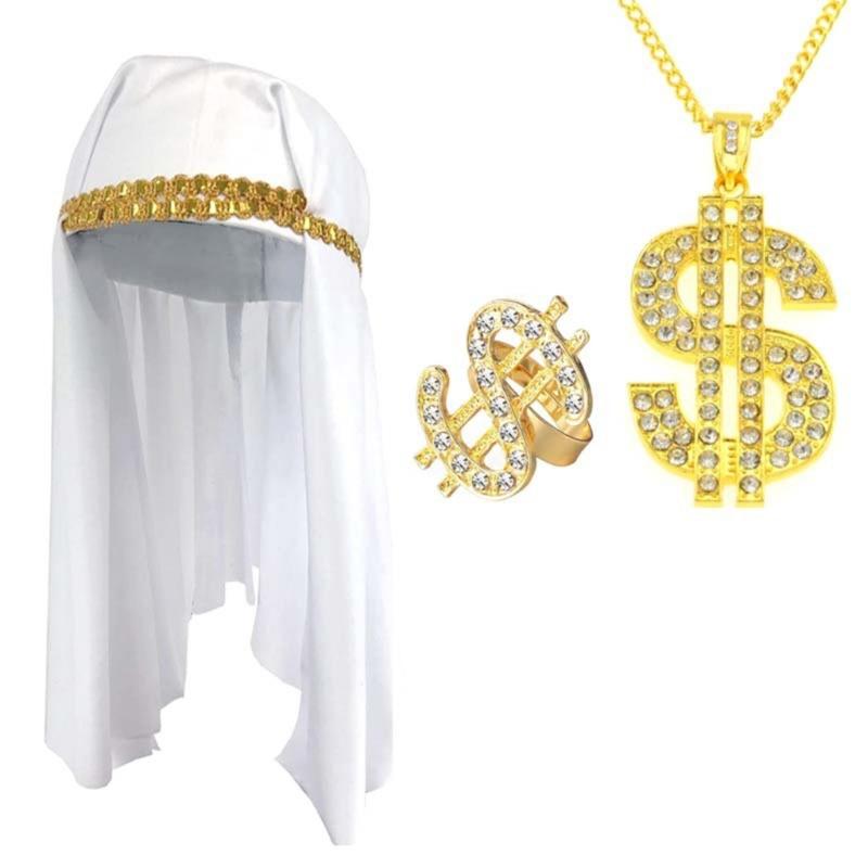 Arabian Costume Accessories Arab Head Scarf Keffiyeh Sunglass Dollar Neckalce Dollar Rings Halloween Fancy Dress Costume 1
Arabian Costume Accessories Arab Head Scarf Keffiyeh Sunglass Dollar Neckalce Dollar Rings Halloween Fancy Dress Costume 1
