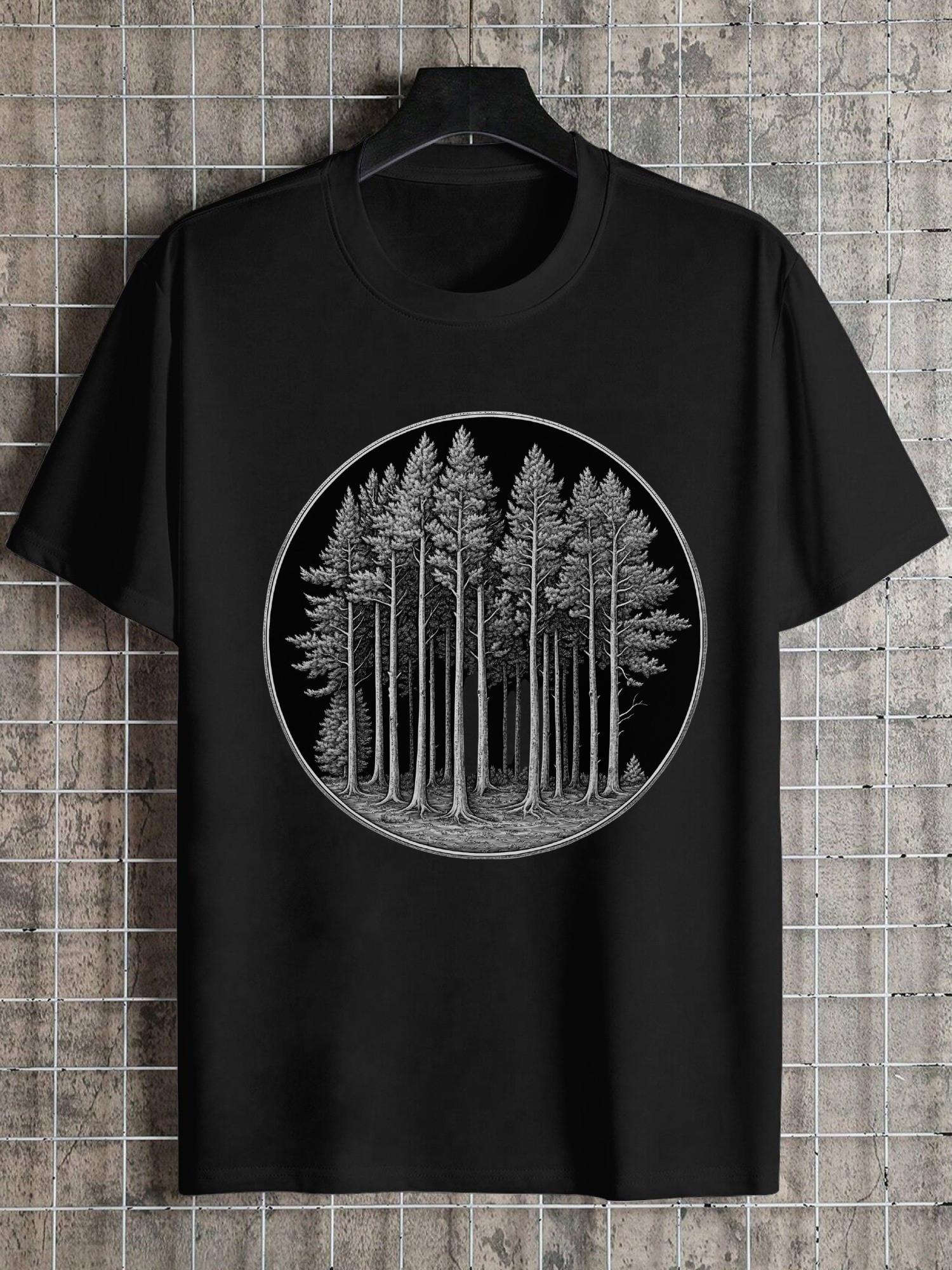 1pc Casual Crew Neck Short Sleeve T-shirt - 180g Cotton All-Season Tee with Detailed Black & White Forest Geometric Tree Illustration XXXXL
1pc Casual Crew Neck Short Sleeve T-shirt - 180g Cotton All-Season Tee with Detailed Black & White Forest Geometric Tree Illustration XXXXL