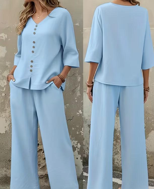 2025 Elegant Solid Color Top and Pants Set with Button Details XL светло-синий
2025 Elegant Solid Color Top and Pants Set with Button Details XL светло-синий