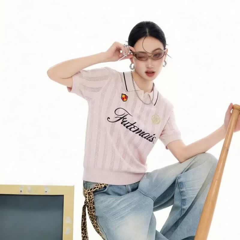 ICH MODE Women s Letter Print Knit Polo T-Shirt L
ICH MODE Women s Letter Print Knit Polo T-Shirt L