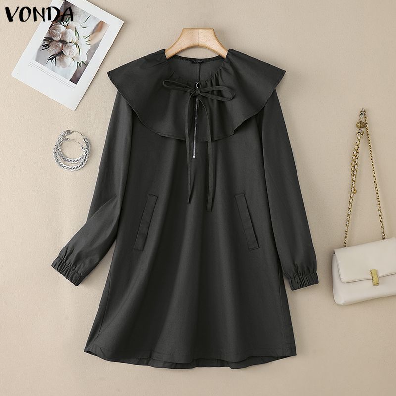 VONDA Женское повседневное платье с большим лацканом, длинным рукавом, на молнии и с бантом 5XL чёрный
VONDA Женское повседневное платье с большим лацканом, длинным рукавом, на молнии и с бантом 5XL чёрный