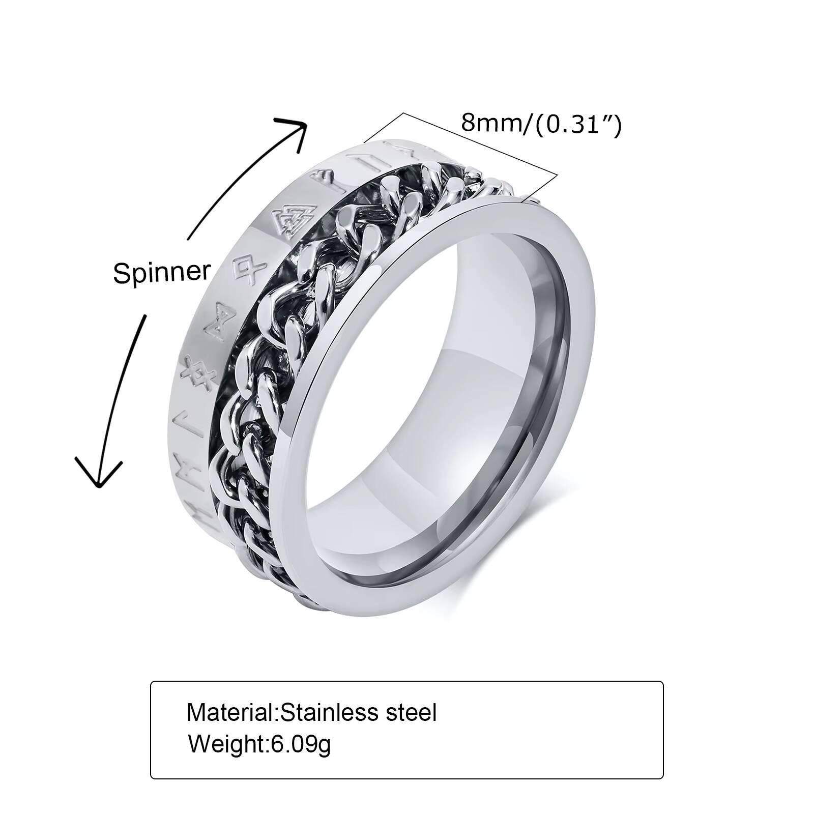 Viking Rune Chain Spinner Ring for Men,Stainless Steel Rotatable Ring,Vintage Norse Stress Relief Jewelry Gift 7 серебряный
Viking Rune Chain Spinner Ring for Men,Stainless Steel Rotatable Ring,Vintage Norse Stress Relief Jewelry Gift 7 серебряный