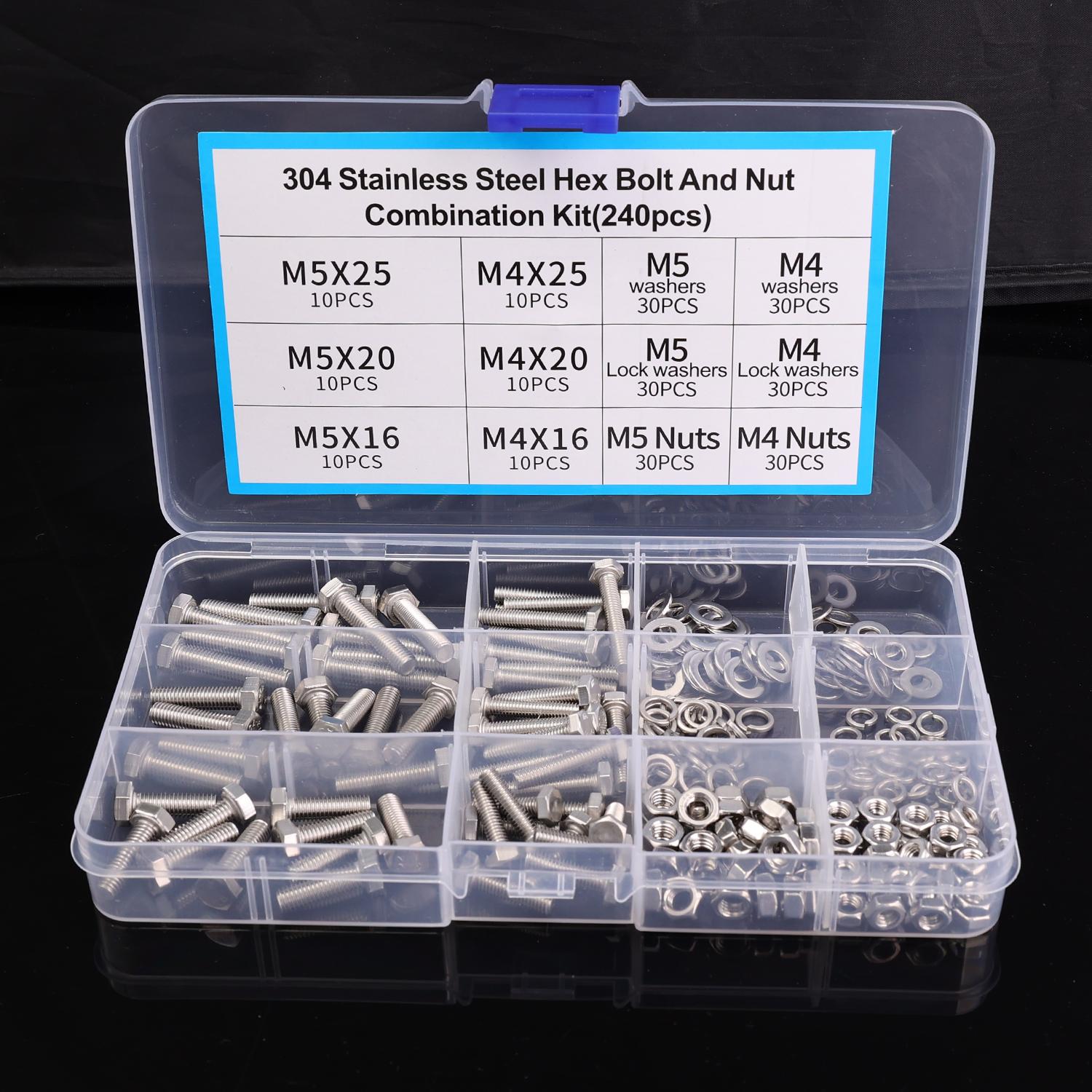 240pcs/box Stainless Steel Hexagon Socket Nut Bolts Assortment Kit M4-M5 Screw Set Metalworking Fasteners Home Hardware Tools
240pcs/box Stainless Steel Hexagon Socket Nut Bolts Assortment Kit M4-M5 Screw Set Metalworking Fasteners Home Hardware Tools