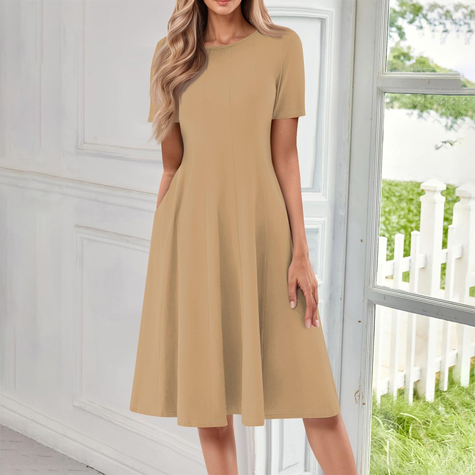 Женское повседневное и модное платье с круглым вырезом и коротким рукавом, однотонное, средней длины M хаки
Женское повседневное и модное платье с круглым вырезом и коротким рукавом, однотонное, средней длины M хаки