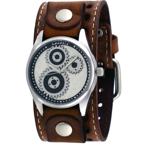 Nemesis #STH112B Men s The Machinist Wide Brown Leather Band Faux Gear Dial Watch
Nemesis #STH112B Men s The Machinist Wide Brown Leather Band Faux Gear Dial Watch