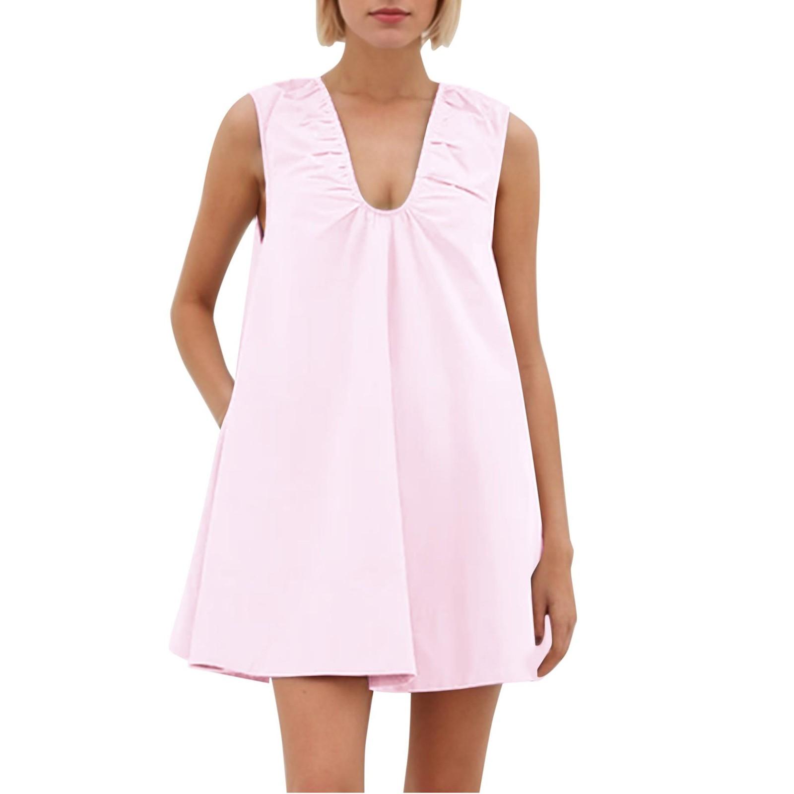 Women s Sleeveless U Neck Pleated Solid Color Pocket Dress S
Women s Sleeveless U Neck Pleated Solid Color Pocket Dress S