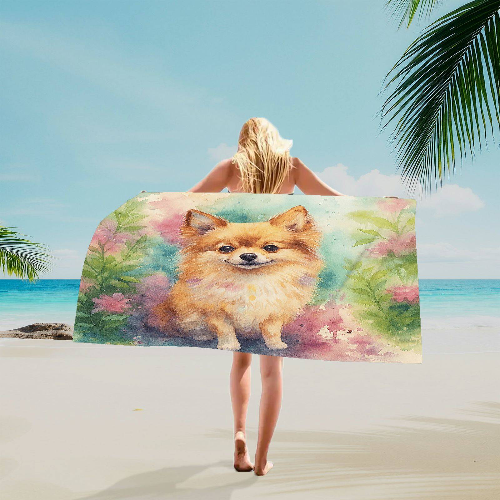 1pc Cute Pomeranian Dog & Floral Beach Towel - Soft Microfiber Quick-Dry Large Rectangular Bath Towel with Pomeranian Dog Print W40*H60(CM)
1pc Cute Pomeranian Dog & Floral Beach Towel - Soft Microfiber Quick-Dry Large Rectangular Bath Towel with Pomeranian Dog Print W40*H60(CM)