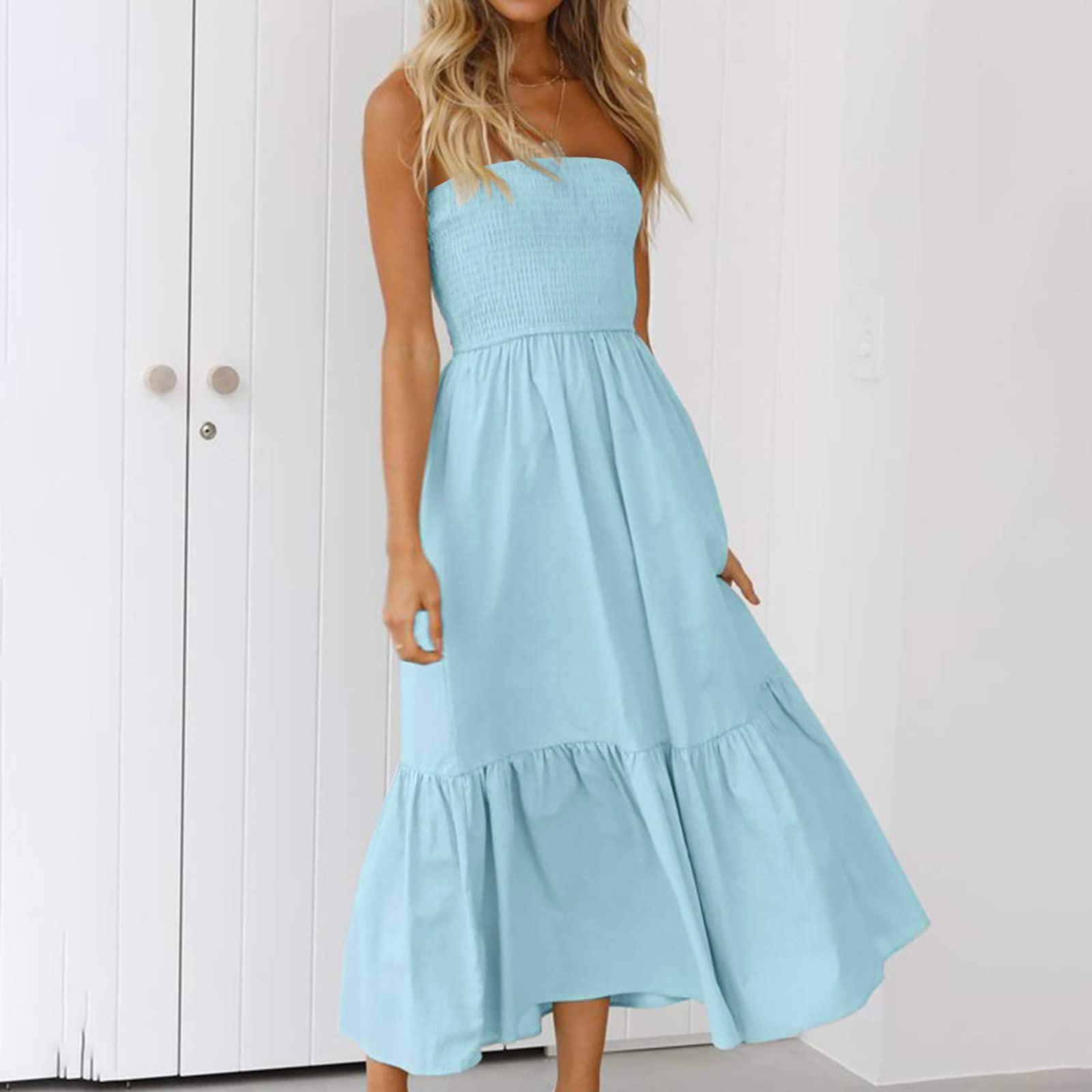 Strapless Dress For Women Color Summer Beach Boho Smocked Tube Top Long Dress XXL синій
Strapless Dress For Women Color Summer Beach Boho Smocked Tube Top Long Dress XXL синій