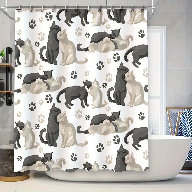 Cat Print Shower Curtain White Grey Pattern With Paw Tracks Perfect For Pet Lovers W60H190(CM)-1 Pcs
Cat Print Shower Curtain White Grey Pattern With Paw Tracks Perfect For Pet Lovers W60H190(CM)-1 Pcs