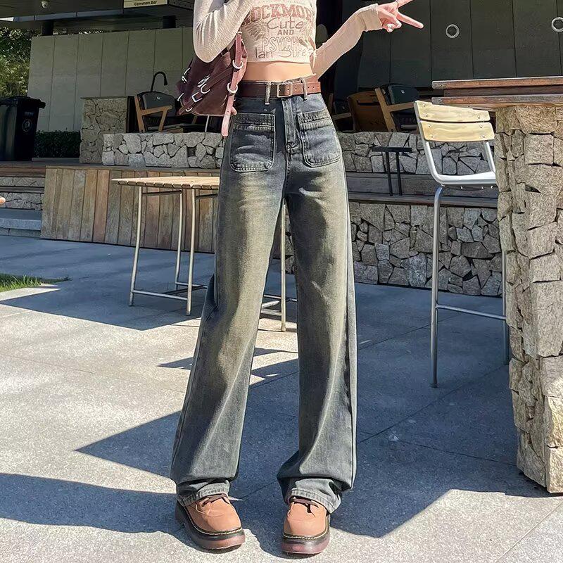 Korean Style Retro Distressed High-Waist Wide-Leg Jeans for Women - Blue, Slimming, Floor-Length Large
Korean Style Retro Distressed High-Waist Wide-Leg Jeans for Women - Blue, Slimming, Floor-Length Large