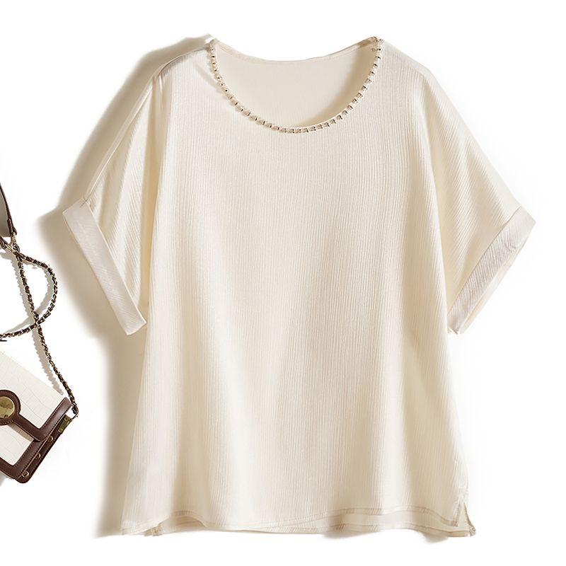 Neckline Rhinestone round Neck Shoulder Sleeve Satin Acetate Tencel Sunken Stripe Sculptural Feel T-shirt Female Summer Temperament Commute Clothes White L
Neckline Rhinestone round Neck Shoulder Sleeve Satin Acetate Tencel Sunken Stripe Sculptural Feel T-shirt Female Summer Temperament Commute Clothes White L