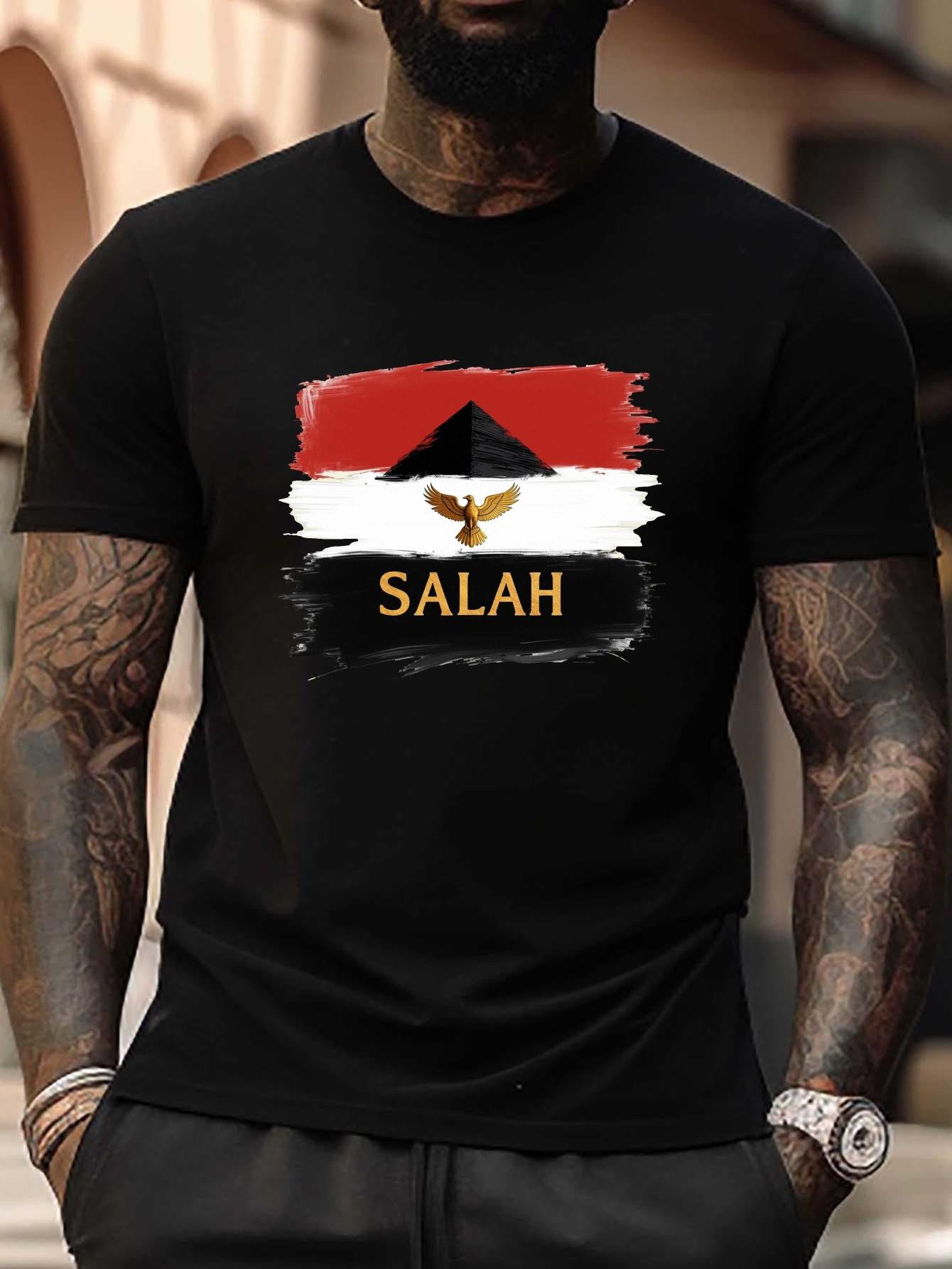 Egyptian Tricolor Pyramid Salah Graphic T-shirt - Plus Size Casual Short Sleeve Tee with Eagle & Arabic Script Design XXL
Egyptian Tricolor Pyramid Salah Graphic T-shirt - Plus Size Casual Short Sleeve Tee with Eagle & Arabic Script Design XXL