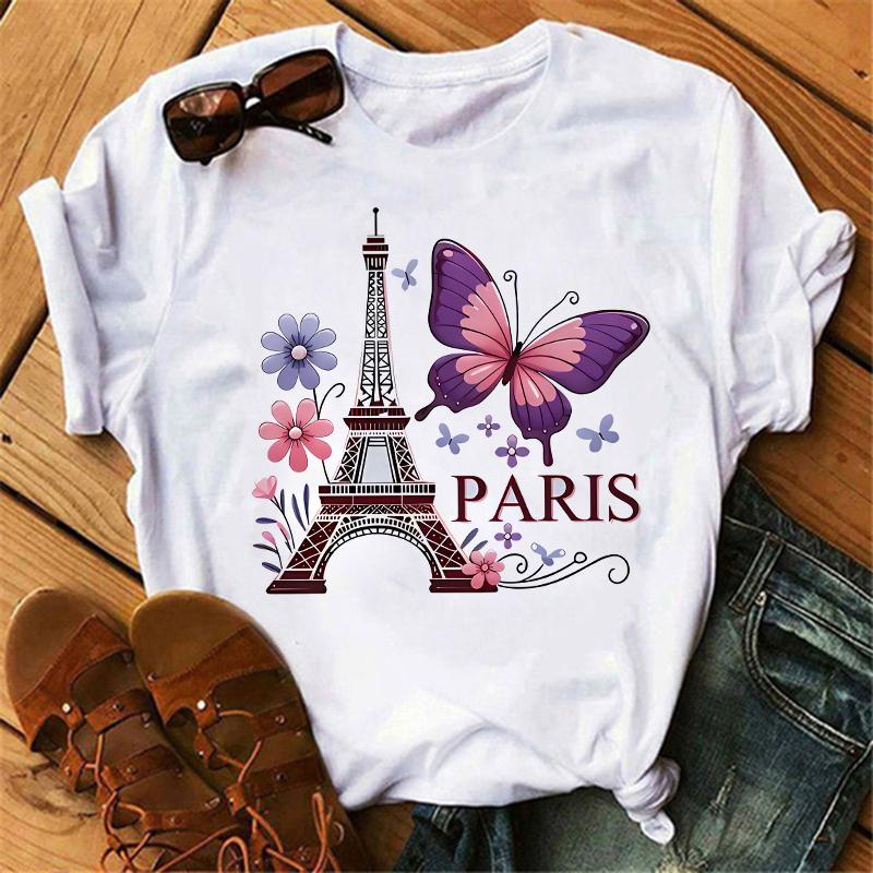 90s Color Flower Butterfly Paris Design Print Crew Neck Short Sleeve Tshirt Casual Womens Clothing Top Comfortable Soft Cotton S
90s Color Flower Butterfly Paris Design Print Crew Neck Short Sleeve Tshirt Casual Womens Clothing Top Comfortable Soft Cotton S
