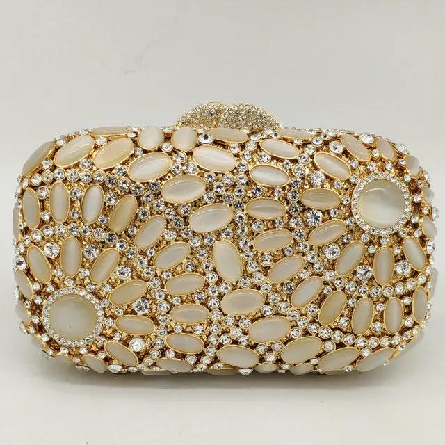 Boutique De FGG Hollow Out Elegant Opal Stones Crystal Women Gold Evening Bag Metal Clutch Minaudiere Handbag Wedding Party Bag Mini
Boutique De FGG Hollow Out Elegant Opal Stones Crystal Women Gold Evening Bag Metal Clutch Minaudiere Handbag Wedding Party Bag Mini