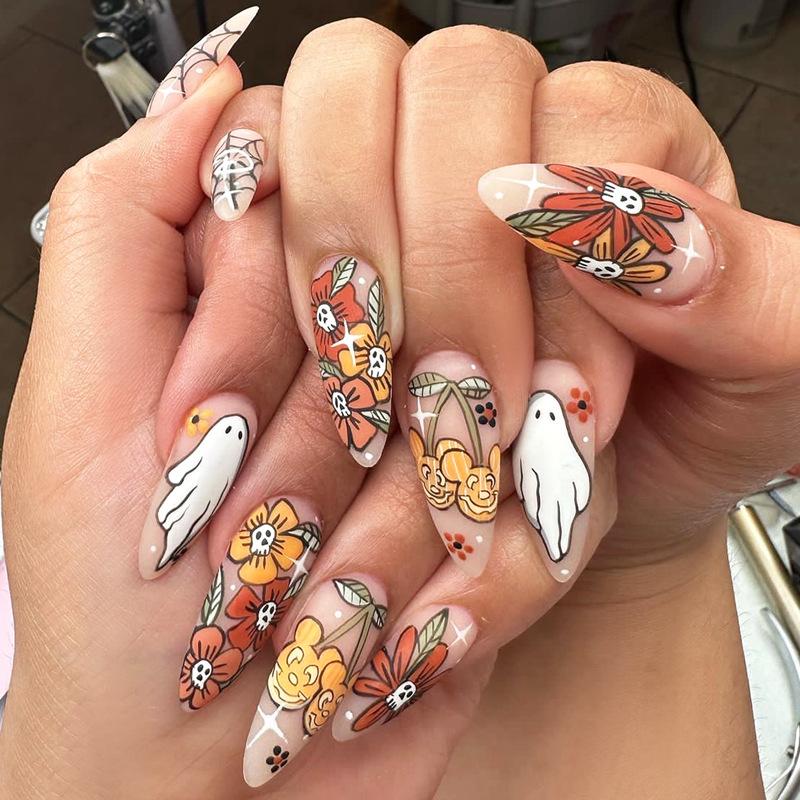 2024 Halloween Ghost & Pumpkin Wearable Nail Art: Mischievous Floral Design False Nails
2024 Halloween Ghost & Pumpkin Wearable Nail Art: Mischievous Floral Design False Nails