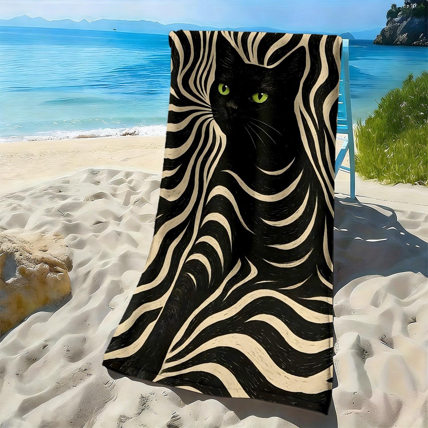 Black cat and abstract stripe pattern polyester microfiber beach towel is highly absorbent, suitable swimming and beach outings W40*H60(CM)
Black cat and abstract stripe pattern polyester microfiber beach towel is highly absorbent, suitable swimming and beach outings W40*H60(CM)