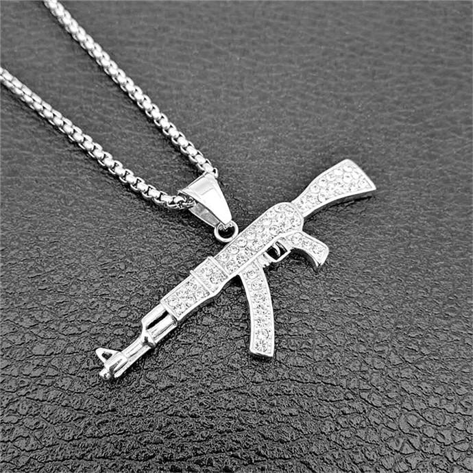 Hip Hop Iced Out AK47 Gun Pendant & Chain Male Gold Silver Color Stainless Steel Military Necklace For Men Cool Jewelry Gift 50cm
Hip Hop Iced Out AK47 Gun Pendant & Chain Male Gold Silver Color Stainless Steel Military Necklace For Men Cool Jewelry Gift 50cm