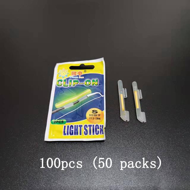 50packs (100pcs) SS S M L XL XXL Night Fishing Luminous Fluorescent Light stick Snap Clip On Fishing Rod Tip Glow Stick
50packs (100pcs) SS S M L XL XXL Night Fishing Luminous Fluorescent Light stick Snap Clip On Fishing Rod Tip Glow Stick