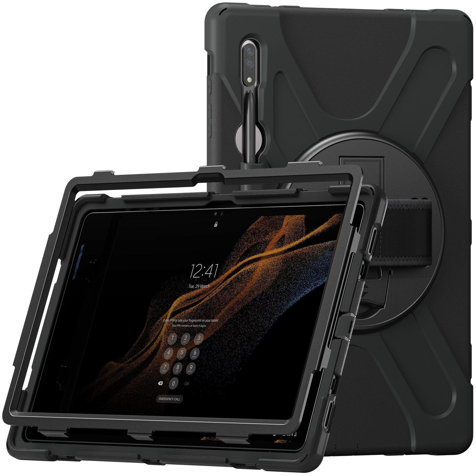 For Samsung Galaxy Tab S8 Ultra X900/X906/S9 Ultra X910 Kickstand Tablet Case Pen Slot Hand Strap PC+TPU Cover with Shoulder Strap Black
For Samsung Galaxy Tab S8 Ultra X900/X906/S9 Ultra X910 Kickstand Tablet Case Pen Slot Hand Strap PC+TPU Cover with Shoulder Strap Black