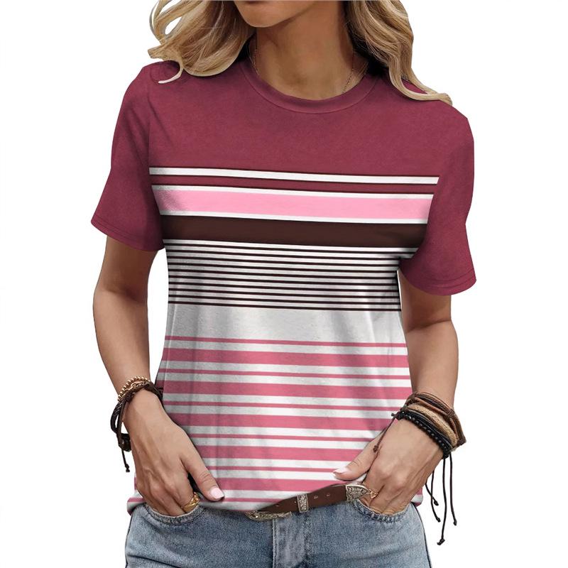 Elegant Color Block Striped Crew Neck T-Shirt: Red, Pink, Brown - Women s Short Sleeve Extra Large
Elegant Color Block Striped Crew Neck T-Shirt: Red, Pink, Brown - Women s Short Sleeve Extra Large