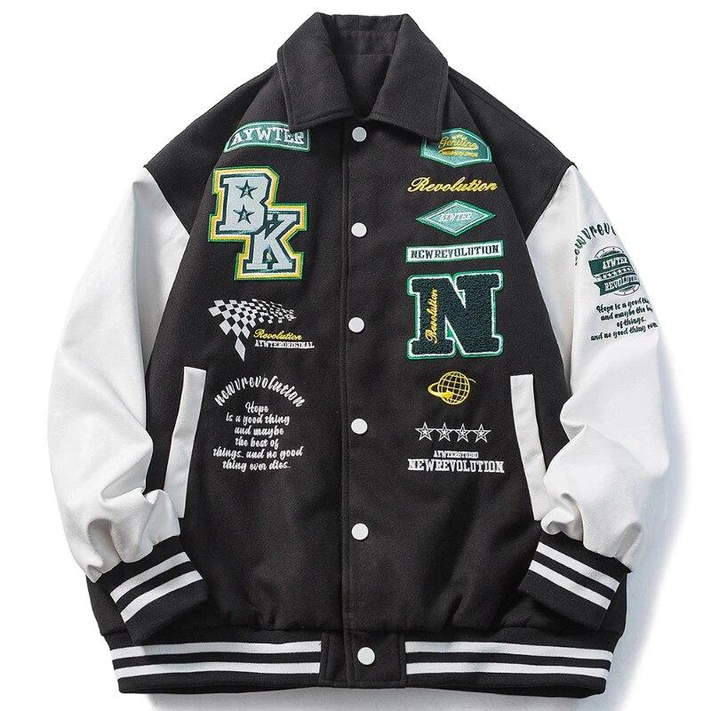 Men Pattern Embroidery Baseball Jackets Campus Retro Style Patch Design Loose Varsity Coat Couple Fall Oversized Black Jacket
Men Pattern Embroidery Baseball Jackets Campus Retro Style Patch Design Loose Varsity Coat Couple Fall Oversized Black Jacket