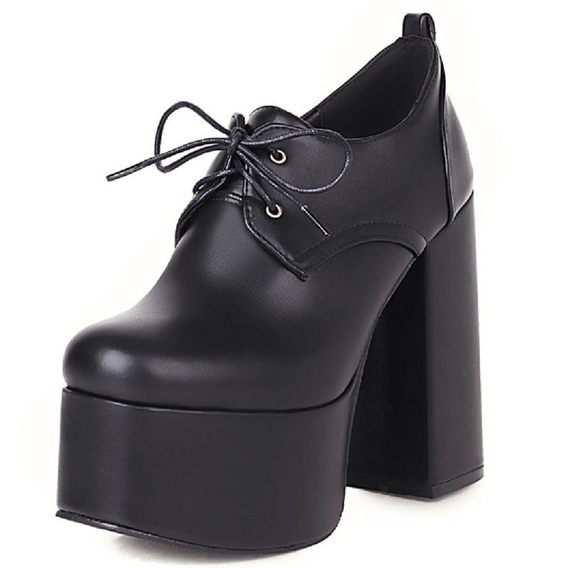 Модные короткие ботинки на шнуровке, женские сексуальные ботильоны на платформе для женщин, панк-ботинки на высоком каблуке, черные, желтые туфли-лодочки, женская обувь для вечеринок, большой размер 4.5 чёрный