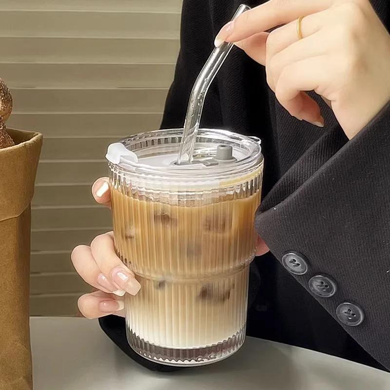 600ml Stripe Glass Cup Transparent Glasses With Lid and Straw Ice Coffee Mug Tea Cup Juice Glass Milk Water Cup Drinkware 400-600ml
600ml Stripe Glass Cup Transparent Glasses With Lid and Straw Ice Coffee Mug Tea Cup Juice Glass Milk Water Cup Drinkware 400-600ml