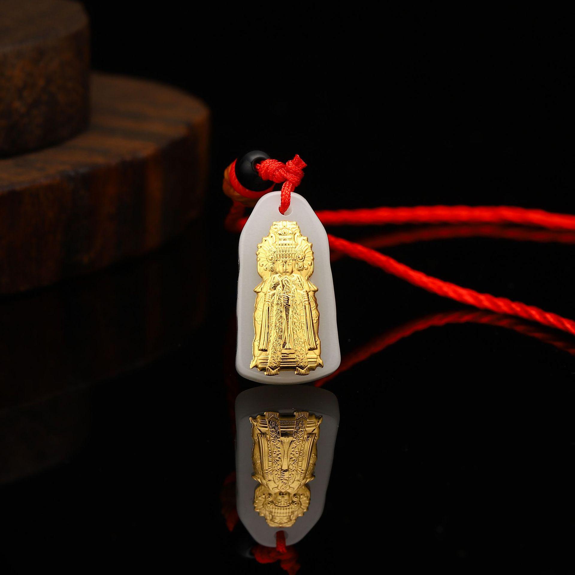 999 Pure Gold Inlaid Jade Mazu Pendant – Safe Travel Gift
999 Pure Gold Inlaid Jade Mazu Pendant – Safe Travel Gift