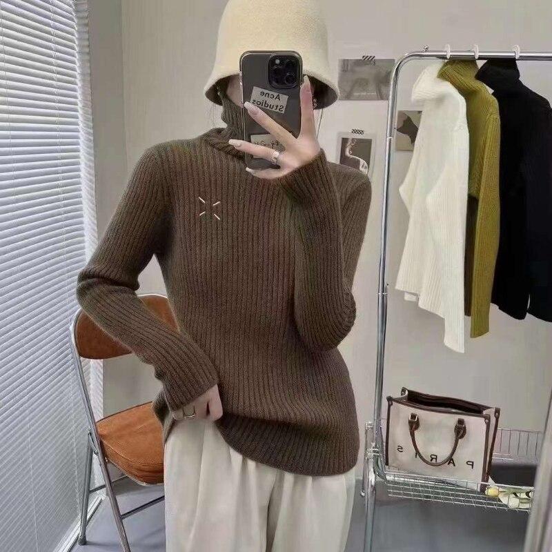 Свитер Пуловер Высокий вырез Дизайн Манжета Маркировка Повседневный трикотаж Женщины Осень и Зима Твердая подложка Пуловер Свитер Женщины 
Свитер Пуловер Высокий вырез Дизайн Манжета Маркировка Повседневный трикотаж Женщины Осень и Зима Твердая подложка Пуловер Свитер Женщины