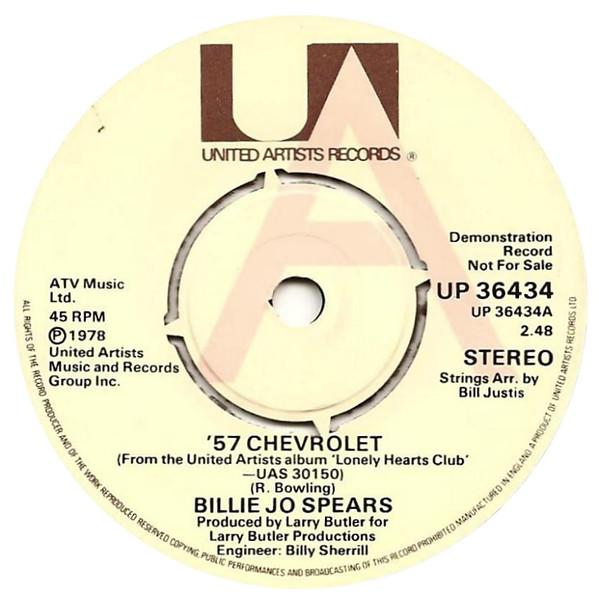 7inch Record BILLIE JO SPEARS 57 Chevrolet The Last Rose Of Su UP36434PROMO UNITED ARTISTS 1978 UK Country Used
7inch Record BILLIE JO SPEARS 57 Chevrolet The Last Rose Of Su UP36434PROMO UNITED ARTISTS 1978 UK Country Used