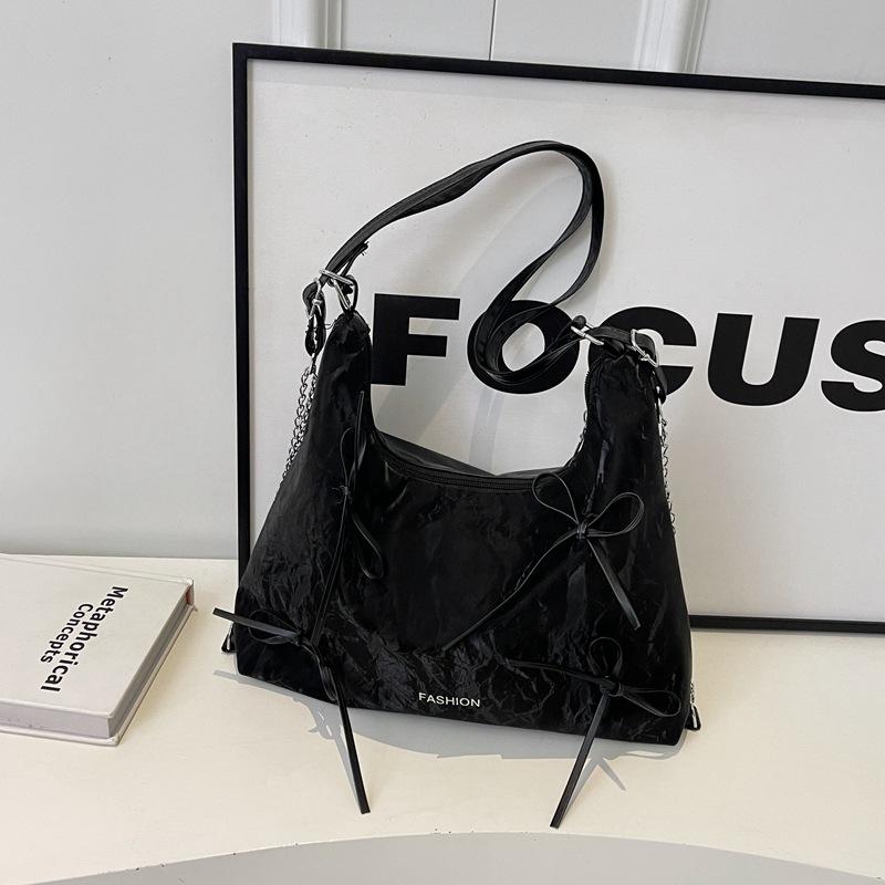 Нишевая нежная и модная женская сумка через плечо с бантом, весна 2024, новая персонализированная сумка-тоут с двумя плечами для женщин чёрный