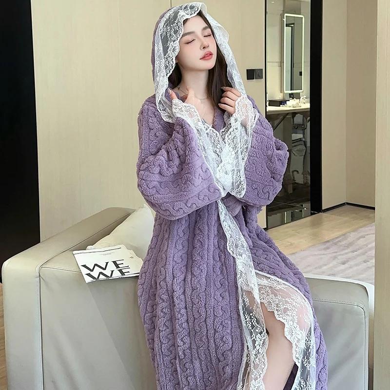 Winter Long Sleeve Hooded Thickened Warm Flannel Kimono Robe Women s Cute Lace Bathrobe Pajamas Nightgown Nightgown M бежевый
Winter Long Sleeve Hooded Thickened Warm Flannel Kimono Robe Women s Cute Lace Bathrobe Pajamas Nightgown Nightgown M бежевый