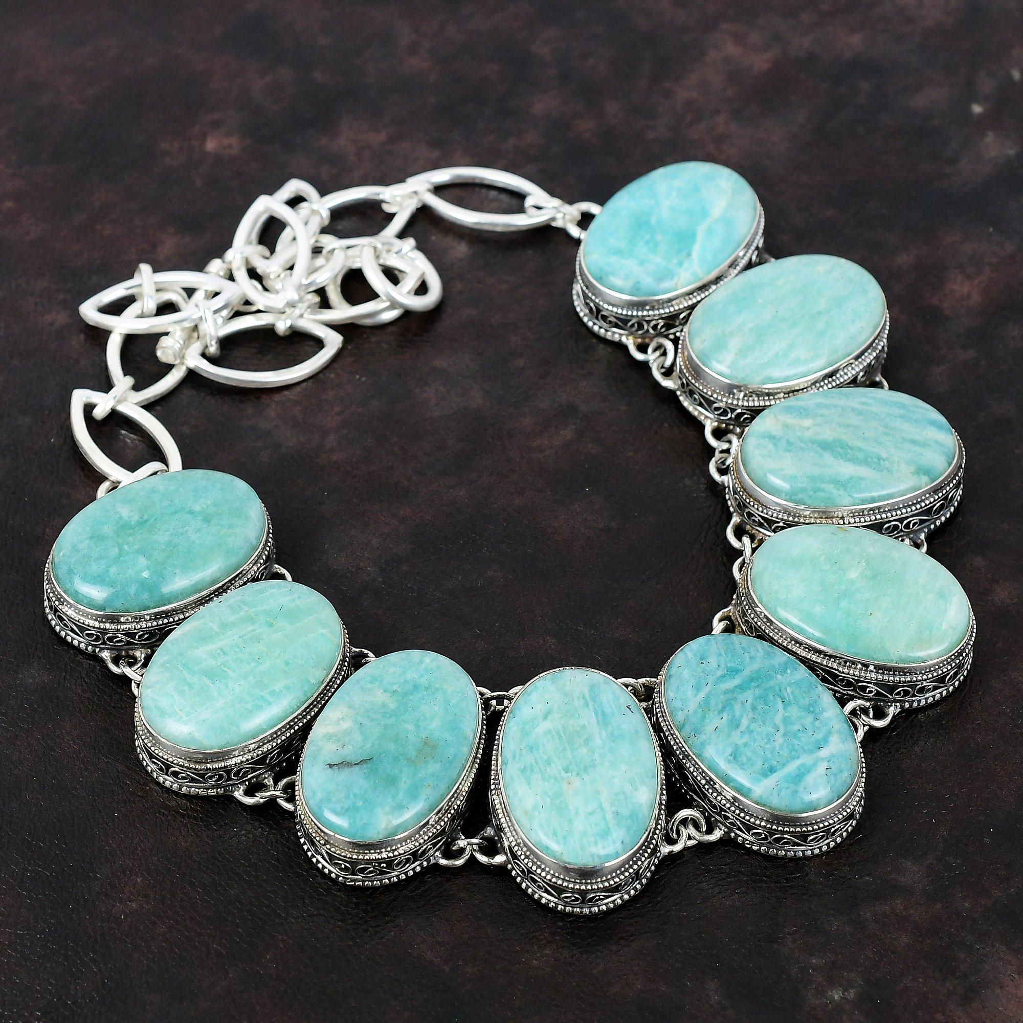 Ожерелье из драгоценного камня амазонита, ожерелье из стерлингового серебра 925 пробы, ювелирные изделия ручной работы, регулируемая цепочка, ожерелье, подарок для мамы, винтажное ожерелье Adjustable