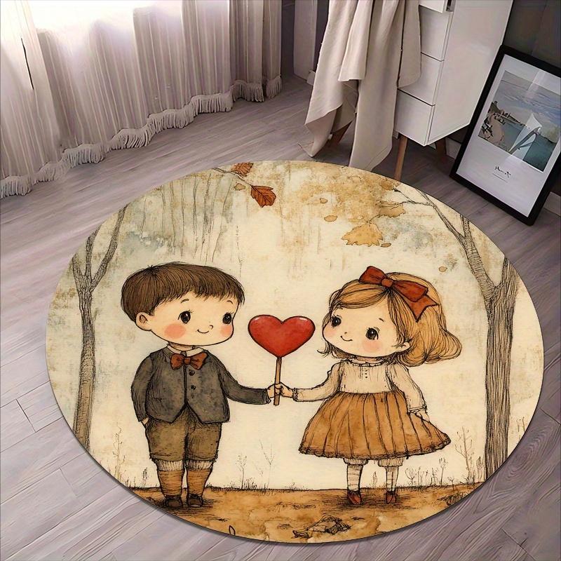Cartoon boy and girl with love Flannel-printed round floor mats are slip-resistant Suitable living room terrace garden carpets 60cm
Cartoon boy and girl with love Flannel-printed round floor mats are slip-resistant Suitable living room terrace garden carpets 60cm
