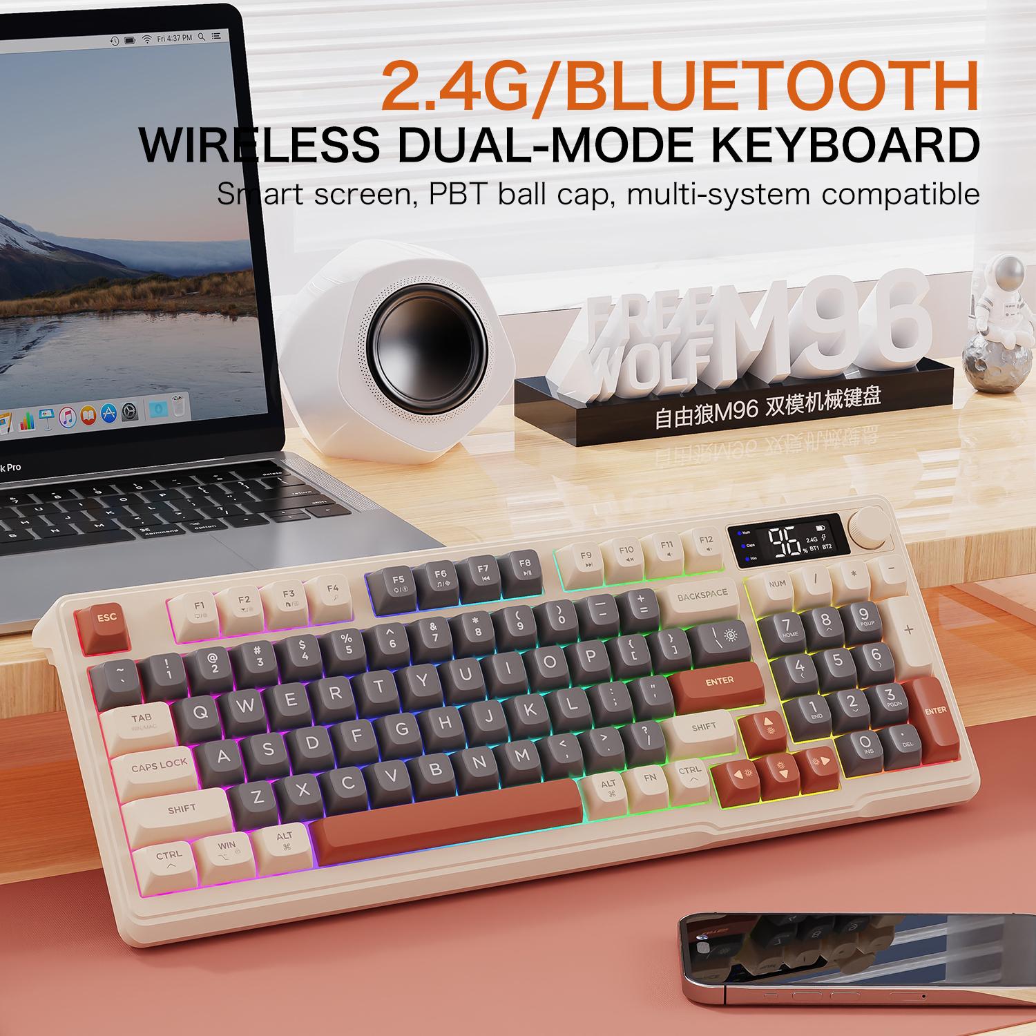 Клавиатура Bluetooth M96, подключение в двух режимах 2.4G, цифровой дисплей на аккумуляторе, ручка управления мультимедиа, цветная подсветка, ноутбук
Клавиатура Bluetooth M96, подключение в двух режимах 2.4G, цифровой дисплей на аккумуляторе, ручка управления мультимедиа, цветная подсветка, ноутбук
