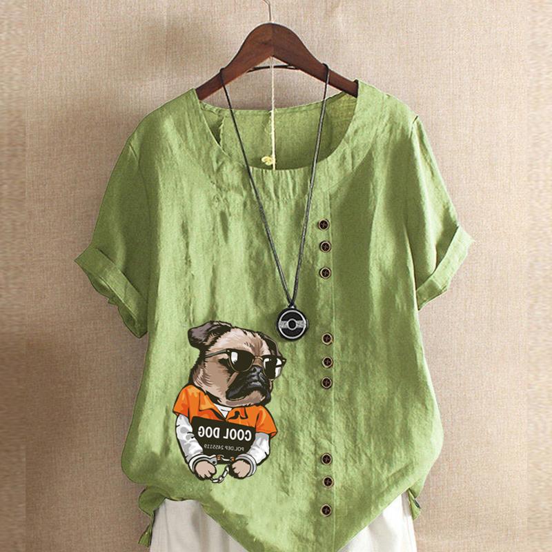 Женская мода футболка с коротким рукавом и круглым вырезом, повседневная хлопковая льняная рубашка с рисунком, свободная летняя блузка с принтом собаки, топы больших размеров S зелёный
Женская мода футболка с коротким рукавом и круглым вырезом, повседневная хлопковая льняная рубашка с рисунком, свободная летняя блузка с принтом собаки, топы больших размеров S зелёный