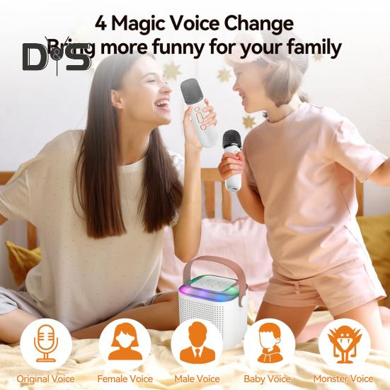 Портативная мини-караоке-машина с 2 беспроводными микрофонами Перезаряжаемый высококачественный Bluetooth-совместимый динамик Маленькая игрушка-караоке-машина белый 
Портативная мини-караоке-машина с 2 беспроводными микрофонами Перезаряжаемый высококачественный Bluetooth-совместимый динамик Маленькая игрушка-караоке-машина белый