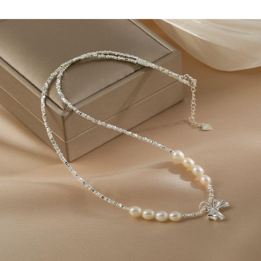 Ожерелье с подвеской в виде банта из пресноводного жемчуга из стерлингового серебра S925 с подвеской в виде ключицы для женщин 
Ожерелье с подвеской в виде банта из пресноводного жемчуга из стерлингового серебра S925 с подвеской в виде ключицы для женщин